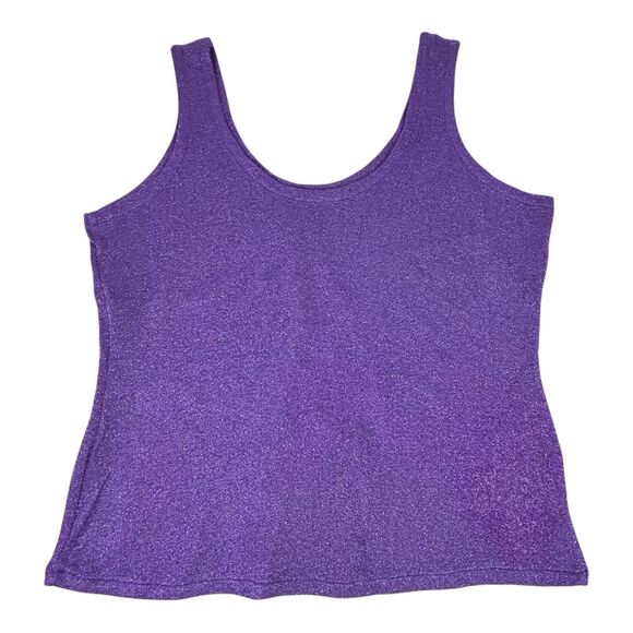 Louie Bernard Vtg Set Tank Top & Pull-on Pants Purple Sparkle High Waist Size L - Picture 6 of 16